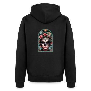 Tag der Toten - Dia de los Muortos - Unisex Premium Bio Zip Hoodie - Schwarz - Hinten - Nico (187cm)