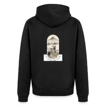 Go with the Flow - Unisex Premium Bio Zip Hoodie - Schwarz - Hinten - Nico (187cm)