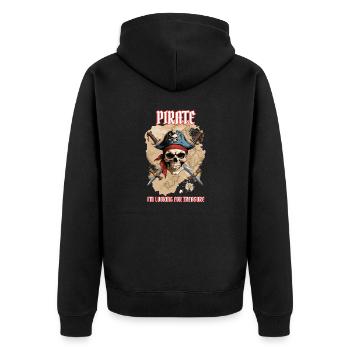 Pirat, ich bin auf der Suche nach einem Schatz. - Unisex Premium Bio Zip Hoodie - Schwarz - Hinten - Nico (187cm)