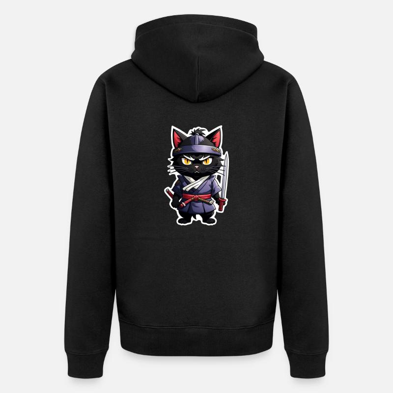 chat ninja - chaton samourai - Veste à capuche bio Premium Unisexe - noir