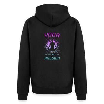 YOGA Yoga Meditation Chakra Om - Unisex Premium Bio Zip Hoodie - Schwarz - Hinten - Nico (187cm)