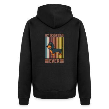 Dachshund Dad Dackel Geschenk - Unisex Premium Bio Zip Hoodie - Schwarz - Hinten - Nico (187cm)