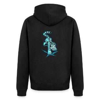 Tigre et éclais sous les pattes (version bleue) - Veste à capuche bio Premium Unisexe - noir - Dos - Nico (187cm)