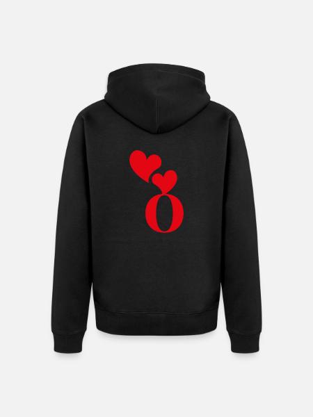 Letter o red heart - Unisex Premium Organic Zip Hoodie - black
