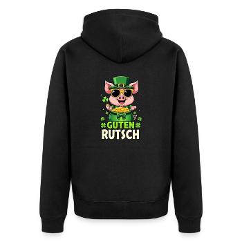 Bonne Année - Cochon Chanceux Réveillon du Nouvel An - Veste à capuche bio Premium Unisexe - noir - Dos - Nico (187cm)