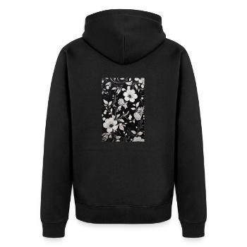Fond noir avec motif floral blanc. - Veste à capuche bio Premium Unisexe - noir - Dos - Nico (187cm)