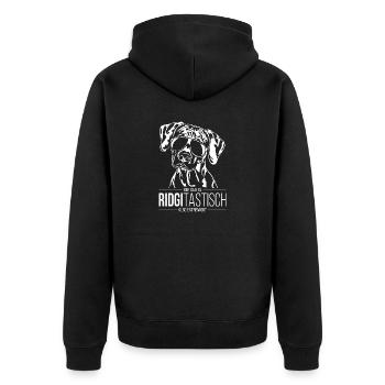 RIDGITASTISCH Rhodesian Ridgeback Spruch Wilsigns - Unisex Premium Bio Zip Hoodie - Schwarz - Hinten - Nico (187cm)