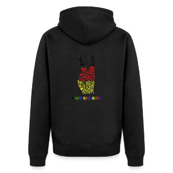 wir sind bunt - Unisex Premium Bio Zip Hoodie - Schwarz - Hinten - Nico (187cm)