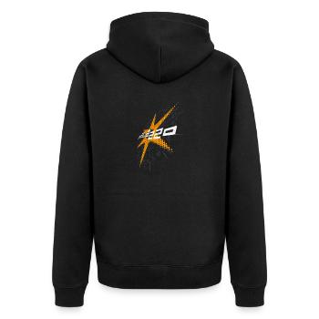 Palazzo Rotor 2018 auf schwarz / on black only - Unisex Premium Bio Zip Hoodie - Schwarz - Hinten - Nico (187cm)