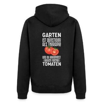 Garten Therapie Tomaten Tomatensorten Gartenfreund - Unisex Premium Bio Zip Hoodie - Schwarz - Hinten - Nico (187cm)