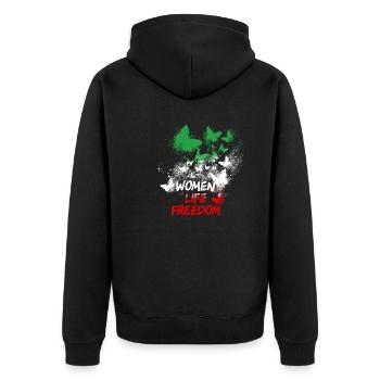 women life freedom,freiheit,iran,schmetterlinge - Unisex Premium Bio Zip Hoodie - Schwarz - Hinten - Nico (187cm)