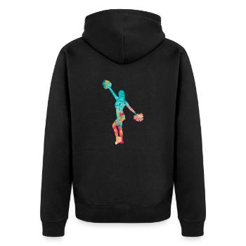Cheerleader in PopArt - Unisex Premium Bio Zip Hoodie - Schwarz - Hinten - Nico (187cm)