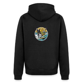 Eine Katze und Hunde surfen zusammen: beste Freunde - Unisex Premium Bio Zip Hoodie - Schwarz - Hinten - Nico (187cm)