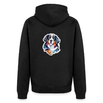 Berner Sennenhund Wasserfarben - Unisex Premium Bio Zip Hoodie - Schwarz - Hinten - Nico (187cm)