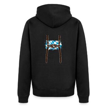 Lederhose & Bayern Flagge - Unisex Premium Bio Zip Hoodie - Schwarz - Hinten - Nico (187cm)