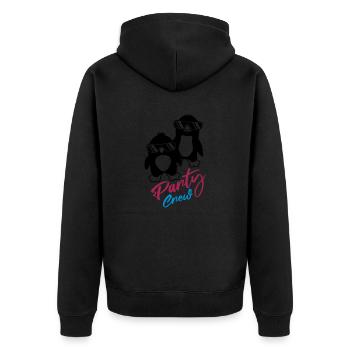 Pinguin Freunde Party Crew - Unisex Premium Bio Zip Hoodie - Schwarz - Hinten - Nico (187cm)