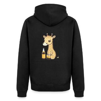Girafe mignonne buvant une bouteille de bière - Veste à capuche bio Premium Unisexe - noir - Dos - Nico (187cm)