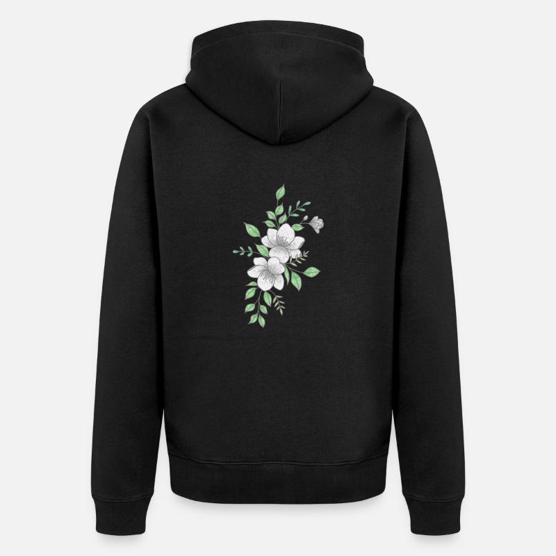 Fleur blanche et grise - Veste à capuche bio Premium Unisexe - noir