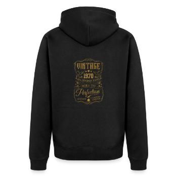 1970 Vintage Retro 70er Jahre 50 geboren Geburtstag - Unisex Premium Bio Zip Hoodie - Schwarz - Hinten - Nico (187cm)
