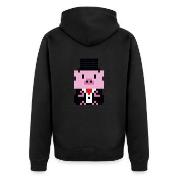 Un petit cochon en costume pixélisé - Veste à capuche bio Premium Unisexe - noir - Dos - Nico (187cm)