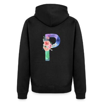 Lettre P watercolor - Veste à capuche bio Premium Unisexe - noir - Dos - Nico (187cm)