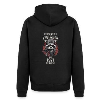Feuerwehr Legenden sind 1971 geboren - Unisex Premium Bio Zip Hoodie - Schwarz - Hinten - Nico (187cm)