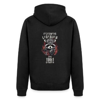 Feuerwehr Legenden sind 1981 geboren - Unisex Premium Bio Zip Hoodie - Schwarz - Hinten - Nico (187cm)
