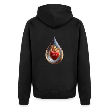 Liebe in einem Tropfen - Unisex Premium Bio Zip Hoodie - Schwarz - Hinten - Nico (187cm)