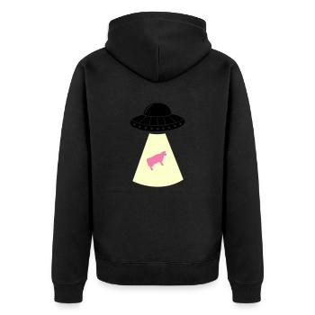 ufo kuh - Unisex Premium Bio Zip Hoodie - Schwarz - Hinten - Nico (187cm)