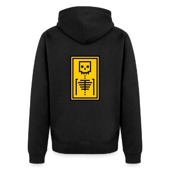 Knochen - Unisex Premium Bio Zip Hoodie - Schwarz - Hinten - Nico (187cm)