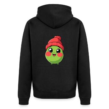 Cute Plush Peapod Toy with Red Beanie - Unisex Premium Organic Zip Hoodie - black - Back - Nico (187cm)