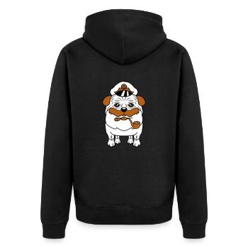 Alter Mops Hund Kapitän Lustig Süß Cartoon Comic - Unisex Premium Bio Zip Hoodie - Schwarz - Hinten - Nico (187cm)