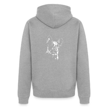 FRANZÖSISCHE BULLDOGGE - FRENCH BULLDOG - Unisex Premium Bio Zip Hoodie - Grau meliert - Hinten - Nico (187cm)