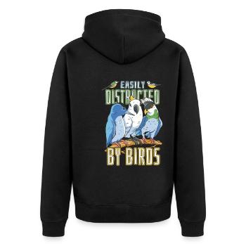 Easily Distracted By Birds Birding Birdwatching - Unisex Premium Organic Zip Hoodie - black - Back - Nico (187cm)