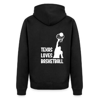 Texas Basketball Design für stolze texanische Fans - Unisex Premium Bio Zip Hoodie - Schwarz - Hinten - Nico (187cm)