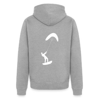 Kitesurfing - Unisex Premium Bio Zip Hoodie - Grau meliert - Hinten - Nico (187cm)