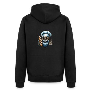 Skull mit Bäckermütze und Brot - Unisex Premium Bio Zip Hoodie - Schwarz - Hinten - Nico (187cm)