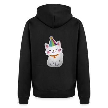 Katze Party Geschenkidee süß lustig - Unisex Premium Bio Zip Hoodie - Schwarz - Hinten - Nico (187cm)