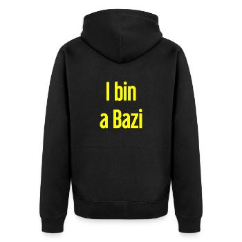 I bin a Bazi – Bayerischer Spruch mit Humor - Unisex Premium Bio Zip Hoodie - Schwarz - Hinten - Nico (187cm)