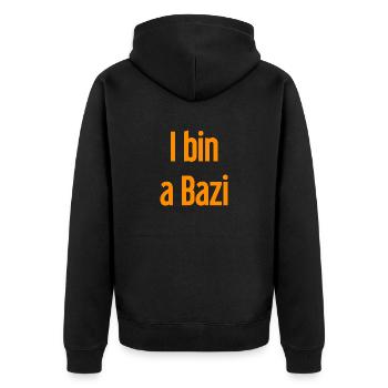 I bin a Bazi – Bayerischer Spruch mit Humor - Unisex Premium Bio Zip Hoodie - Schwarz - Hinten - Nico (187cm)