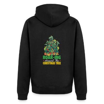 Dinosaur Christmas Tree, Santa Claus, - Unisex Premium Organic Zip Hoodie - black - Back - Nico (187cm)