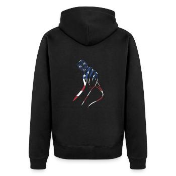 Comedian Us Flag Stand Up Comedy - Unisex Premium Bio Zip Hoodie - Schwarz - Hinten - Nico (187cm)