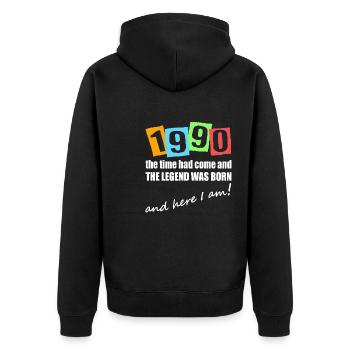 Legende 1990 geboren. Geburtstagsmotiv - Unisex Premium Bio Zip Hoodie - Schwarz - Hinten - Nico (187cm)