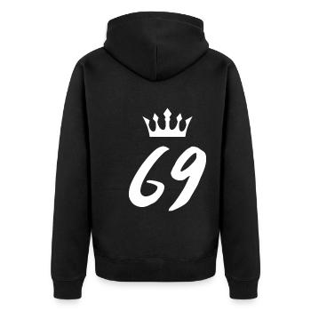 69 Zahl Krone - Unisex Premium Bio Zip Hoodie - Schwarz - Hinten - Nico (187cm)