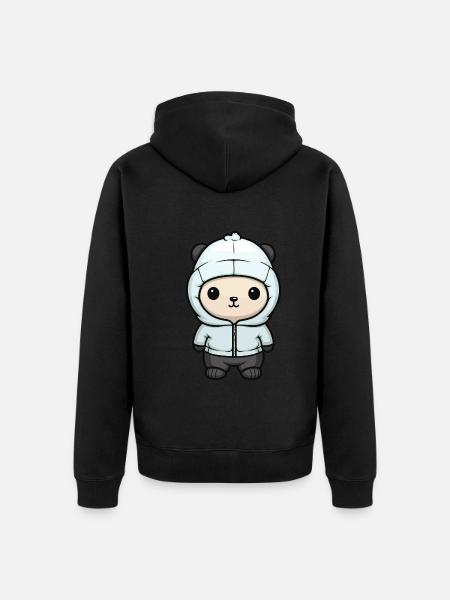 Eisbär Winter Bär Comic Niedlich - Unisex Premium Bio Zip Hoodie - Schwarz