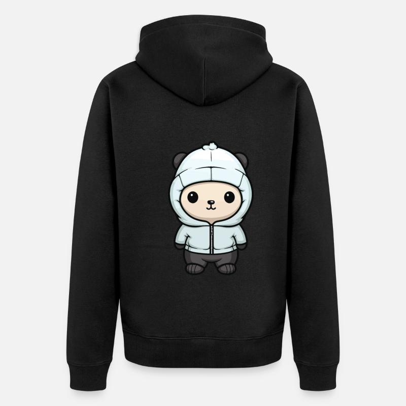 Eisbär Winter Bär Comic Niedlich - Unisex Premium Bio Zip Hoodie - Schwarz