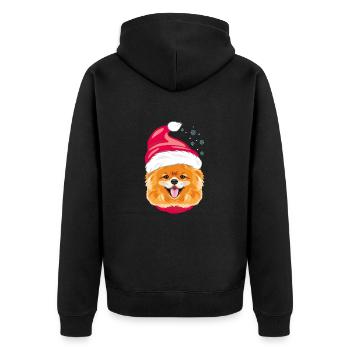 Chien de Poméranie heureux au chapeau du Père Noël - Veste à capuche bio Premium Unisexe - noir - Dos - Nico (187cm)