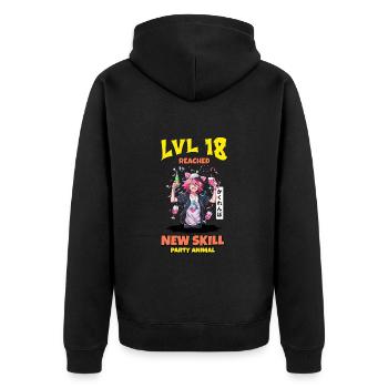LvL 18 Reached, Sweet 18 - Unisex Premium Bio Zip Hoodie - Schwarz - Hinten - Nico (187cm)