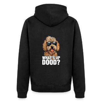 Goldendoodle Whats Up Dood - Unisex Premium Bio Zip Hoodie - Schwarz - Hinten - Nico (187cm)