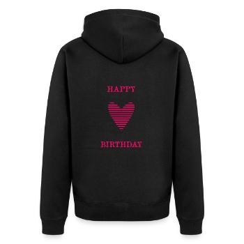 ALLES GUTE ZUM GEBURTSTAG. ALLES GUTE ZUM GEBURTSTAG. JAHRESTAG. - Unisex Premium Bio Zip Hoodie - Schwarz - Hinten - Nico (187cm)